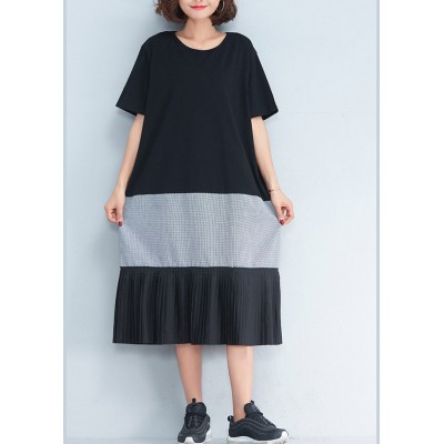 Style black cotton outfit Korea Inspiration patchwork o neck Dresses Summer Dress