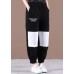 Natural Black Elastic Waist Patchwork Pants Summer Cotton