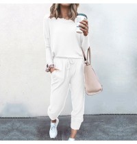 Spot autumn and winter new cross-border European and American women's clothing Amazon popular loose solid color long sleeve casual suit OM9126