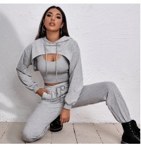 Women's Spring Hoodie Loose Vest Sweatpants Slow Running Three piece Set