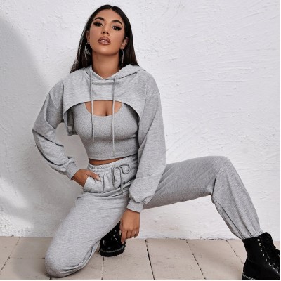 Women's Spring Hoodie Loose Vest Sweatpants Slow Running Three piece Set