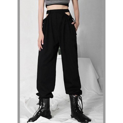 Plus Size Black High Waist CinchedCargo Pants