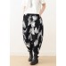 Women White Print Elastic Waist Cotton Pants