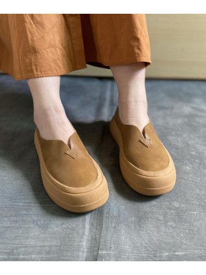 Khaki Casual Genuine Leather Flats  Flats