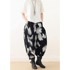 Women White Print Elastic Waist Cotton Pants