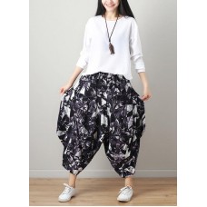 Art Black White Print Wide Leg Cotton Linen Pants Summer