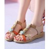 Orange Flat Sandals Cowhide Leather Handmade  best sandals for walking