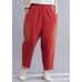 Elegant Navy Patchwork Elastic Waist Radish trousers Pants Summer Cotton Linen