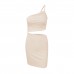 design sense, small number, one shoulder drawstring dress, female summer hollow bag hip sling dress