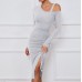 design sense Irregular off shoulder dress Sexy waist tuck wrap skirt women