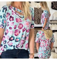 Spot summer new wish Amazon European and American women's printed short sleeved loose casual shirt for women 10073