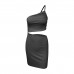 design sense, small number, one shoulder drawstring dress, female summer hollow bag hip sling dress