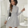 European and American cross-border new women's dress, solid color, sexy, sweet, ruffle skirt, high neck, pleated short skirt, long sleeve dress