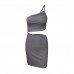 design sense, small number, one shoulder drawstring dress, female summer hollow bag hip sling dress