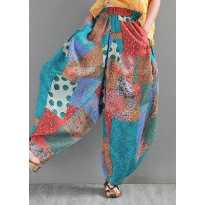 Stylish Print Elastic Waist Linen Harem Summer Pants